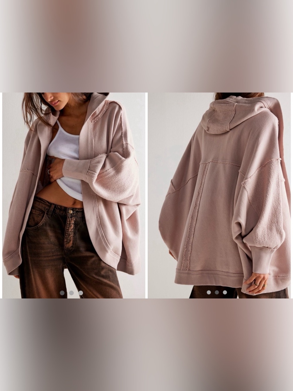 🆕 Free People Oversized Hooded Cardigan Jacket - Dusty Rose